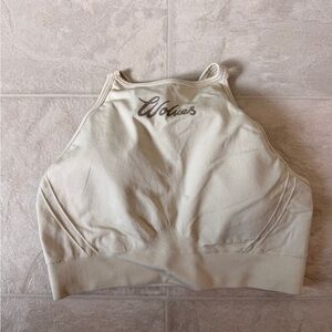 Darc Sport Cream High-Neck Sports Bra with Script Logo